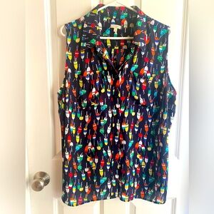 Talbots Navy Button Up Sleeveless Blouse - Size XXL